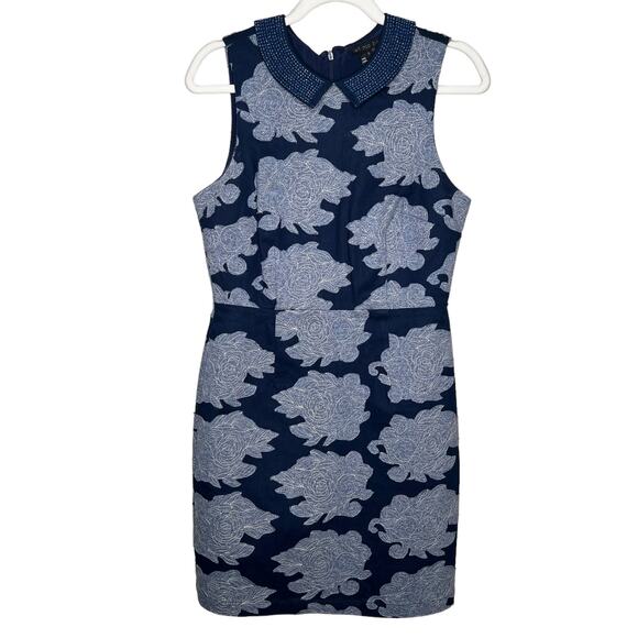 Let Me Be Sheath Beaded Collar Floral Applique Patchwork Embroidery Dress Size 8 - Picture 1 of 8